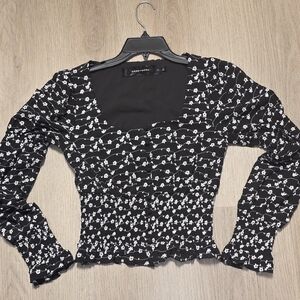 Elegant Black and White Floral Blouse